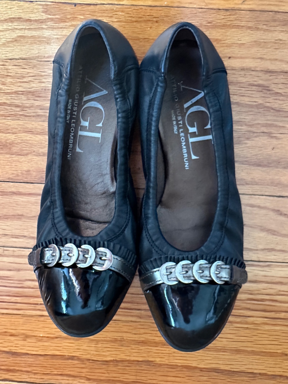 AGL Italian Leather Ballet Flats with Silver Hardware 39.5